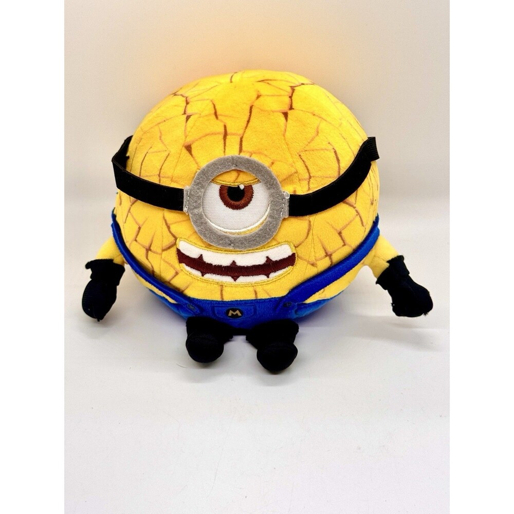 Despicable Me 4 Minion Plush Round Stuffed Toy Illumination 7 Inch Yellow Blue